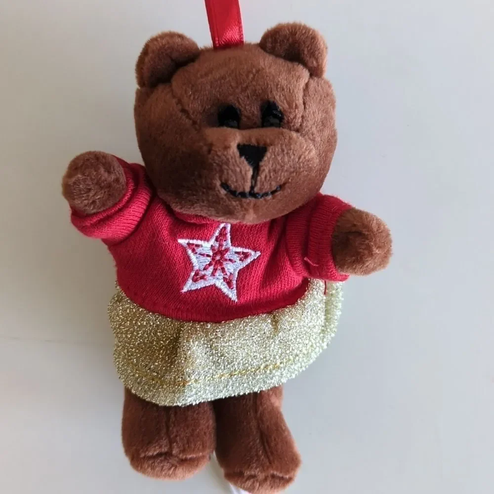 Starbucks Holiday Teddy Bear Ornament Plush Red‎ Gold Christmas Tree Decoration